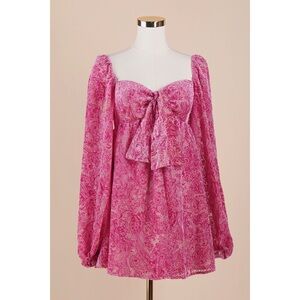 Sz L For Love & Lemons Pink Francesca Paisley Balloon Sleeve Babydoll Dress GUC